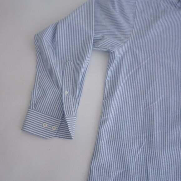 Stafford Wrinkle Free White Blue Stripe Oxford Cotton Button Down Dress Shirt 17 - Picture 8 of 10